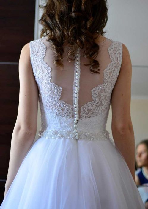 Suknia ślubna XS księżniczka biała koronka perły