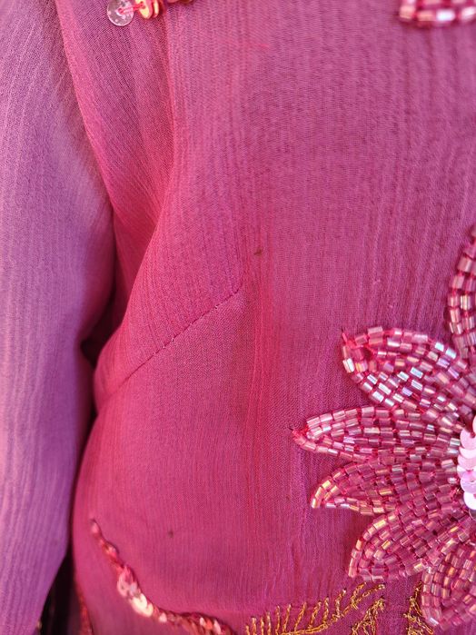 Шелковая блуза градиент с вышивкой пайэтками бисером этно indigo moon