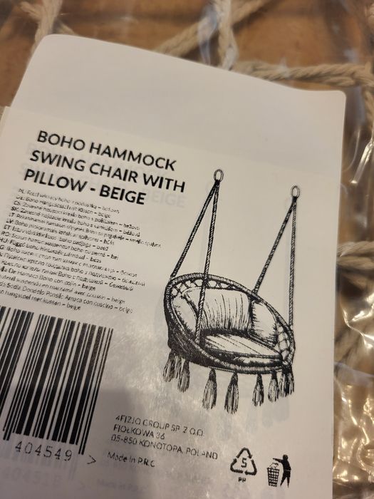 Huśtawka ogrodowa BOHO z poduszką fotel wiszący beżowy (NOWE!)
