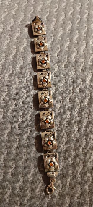 Srebrna bransoletka cyrkonie kwiaty srebro