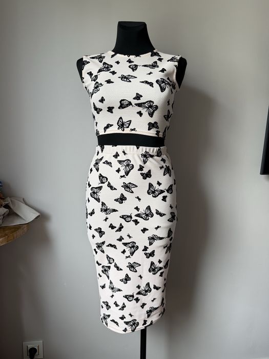 Boohoo set komplet top + spódnica midi wesele ślub wakacje urlop lato
