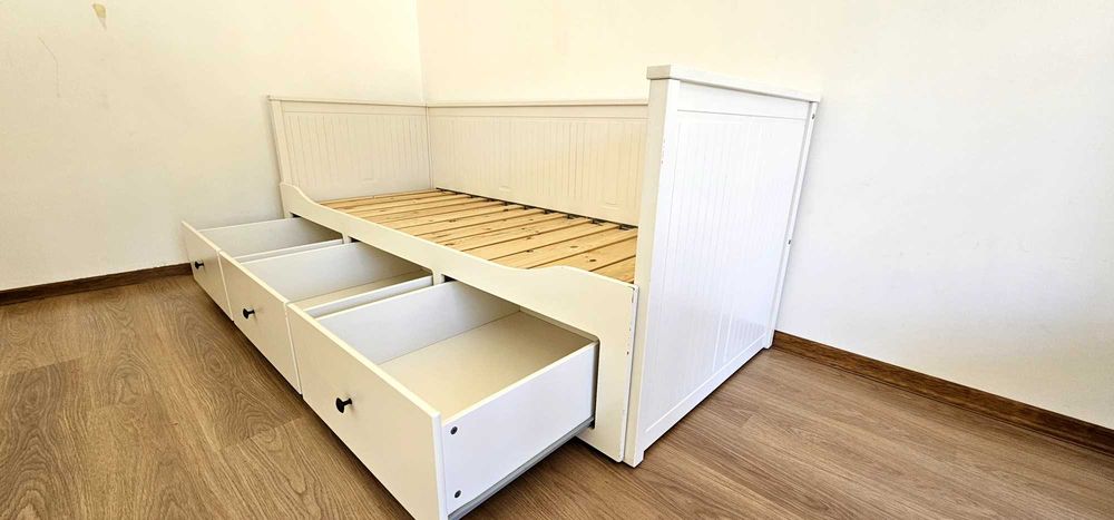 HEMNES Cama indiv/dupla c/3 gav, branco, 80x200 cm