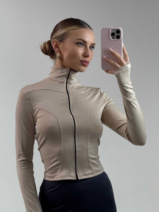 Кофта спортивна жіноча бежева женская спортивная кофта бежевая