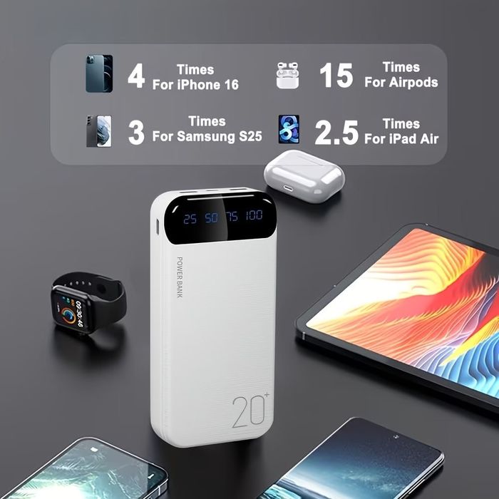 Портативный павербанк / Power Bank / Мобильная Батарея / Большой емкости / LED дисплей / 20000mAh / 5V2.1A /  USB-зарядка для андроида и айфона