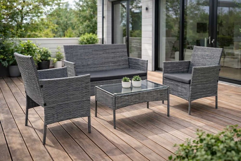 NOWE Meble Ogrodowe Rattanowe Balkonowe Tarasowe Zestaw Mebli Ogrodowych Komplet Na Taras Do Ogrodu Technorattan Czarne Brązowe Szare Gwarancja OKAZJA