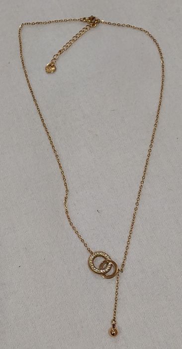 Colar Círculos Entrelaçados c/ Brilhantes, Aço