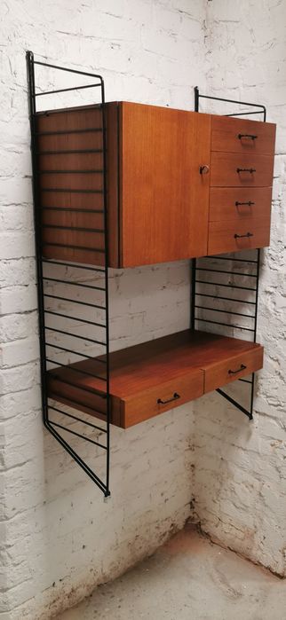 Szafka ścienna, regał String z drewna tekowego, Vintage, 60'