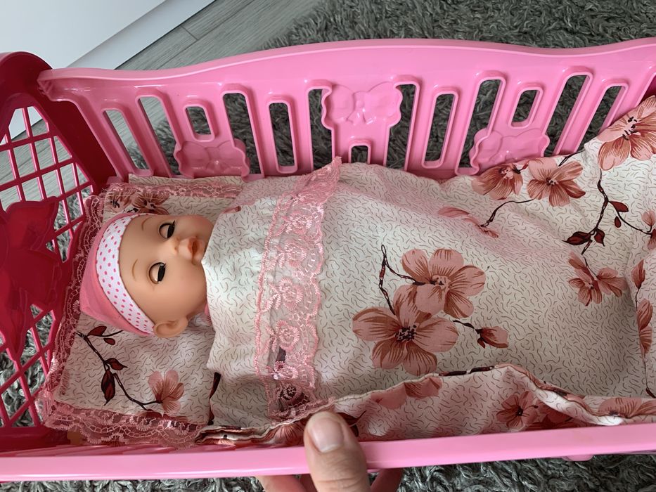 Дитяча кроватка для пупса+постіль+пупс