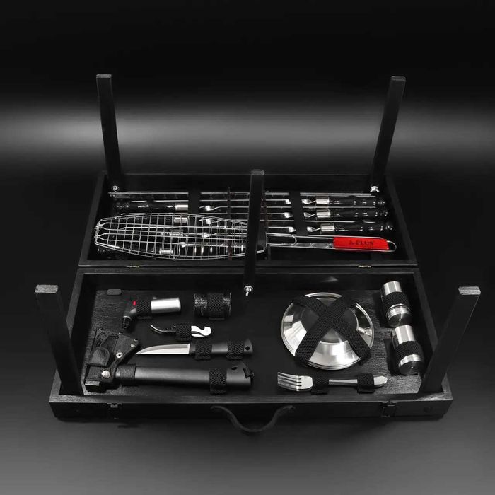 Шампура в деревяному кейсі + стіл трансформер , подарунок чоловіку ТОП