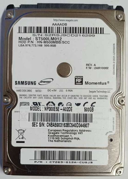 Жесткий диск HDD SATA 2.5" Samsung 500 Гб