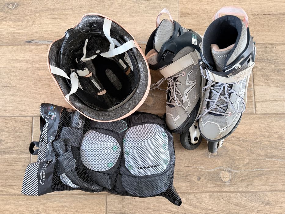 Rolki regulowane 35-38, ochraniacze i kask