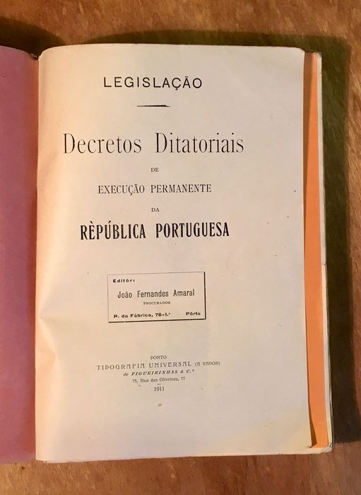 LEGISLAÇÃO 1911 - 3. vol. - leis, decretos e portarias
