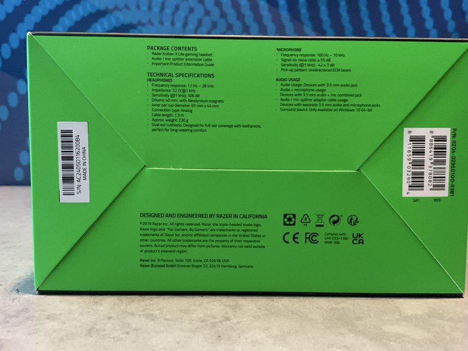 Ігрова гарнітура Razer Kraken X Lite Black(RZ04-02950100-R381) • Нова!