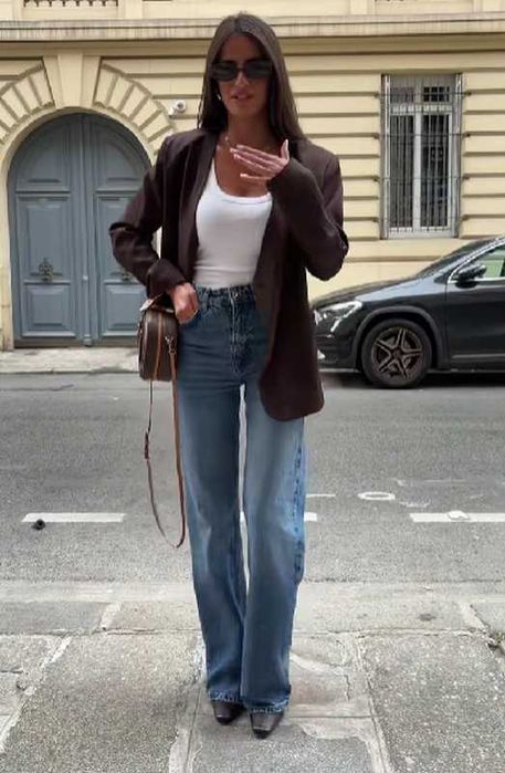 Прямі довгі джинси з високою посадкою zara