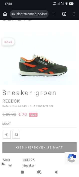 Кросівки чоловічі шкіряні Reebok Sneaker Groen