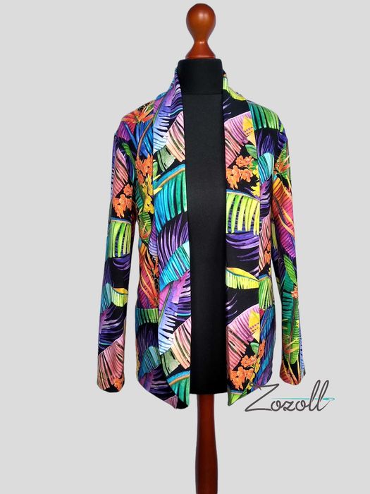 Kardigan damski z dresówki w kolorowe liście rozmiar S