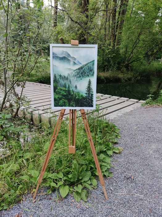 Акварельна картина "Ранковий ліс" живопис пейзаж А3 Лес