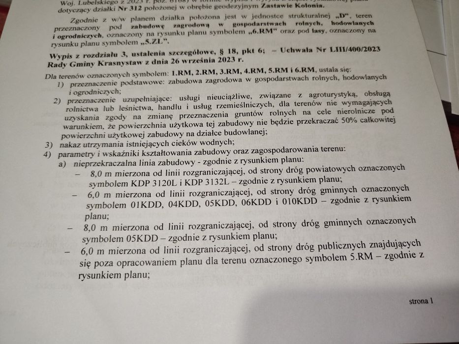 Sprzedam działkę 1500 m , MPZP, bezpośrerdnio