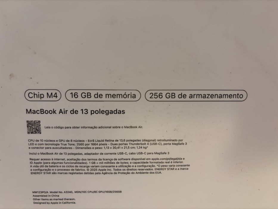 Macbook Air M4 256gb de armazenamento