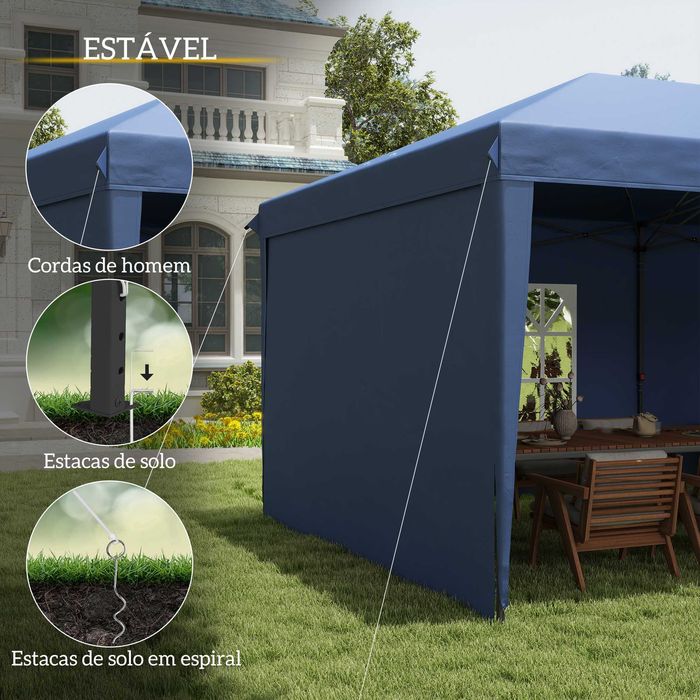 Tenda dobrável 6x3 m azul com 4 laterais e 2 janelas