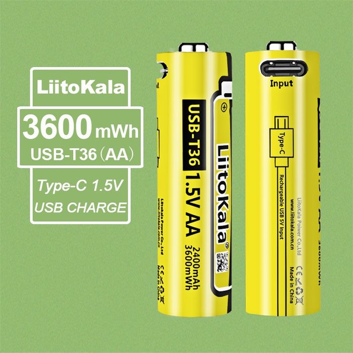 Аккумулятор АА LiitoKala USB Type-C 1.5V Li-Ion 2400mAh / 3500 mWh