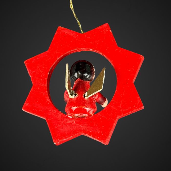 Mały drewniany aniołek bombka ozdoba choinkowa PRL B41/10159