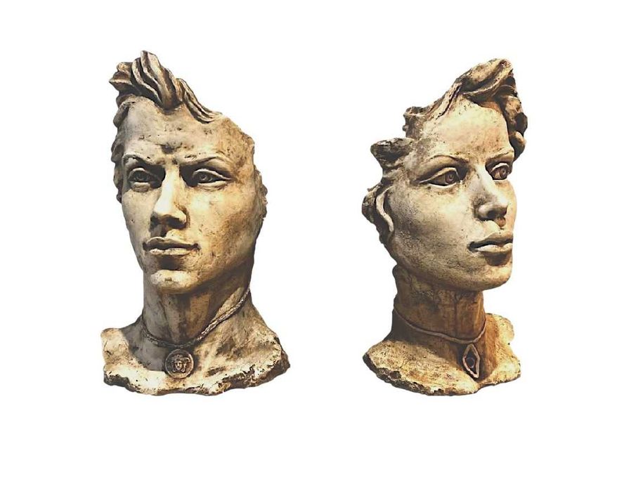 Figura ogrodowa maska rozmiar L para z konglomeratu betonowego