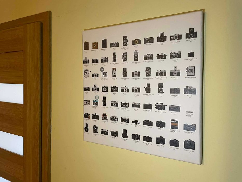 Fotoobraz na płótnie i sosnowej ramie "Kolekcja starych aparatów" Prezent dla fotografa