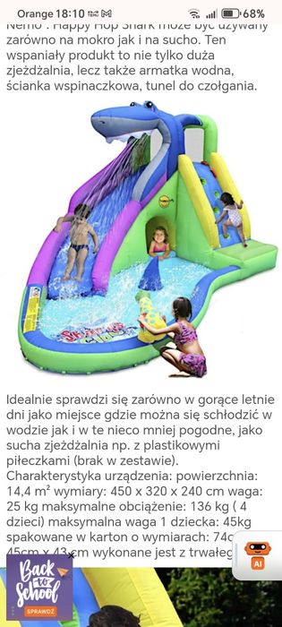 Zjeżdżalnia wodna shark dla dzieci