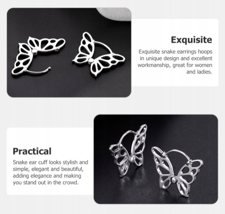 Kolczyki zapinane na zatrzaski motylki