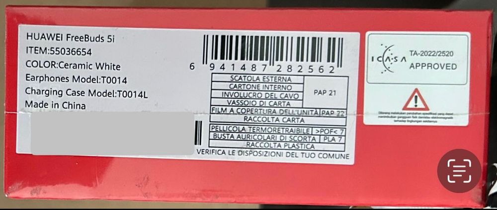 Auriculares Bluetooth Huawei FreeBuds 5i (branco)-novo,3 anos garantia