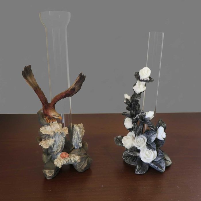 Lote 2 Jarrinhas Decorativas com Tubo de Vidro - Águia e Rosas