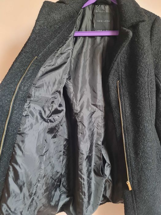 Płaszczyk damski wełniany czarny młodzieżowy płaszcz przejściowy