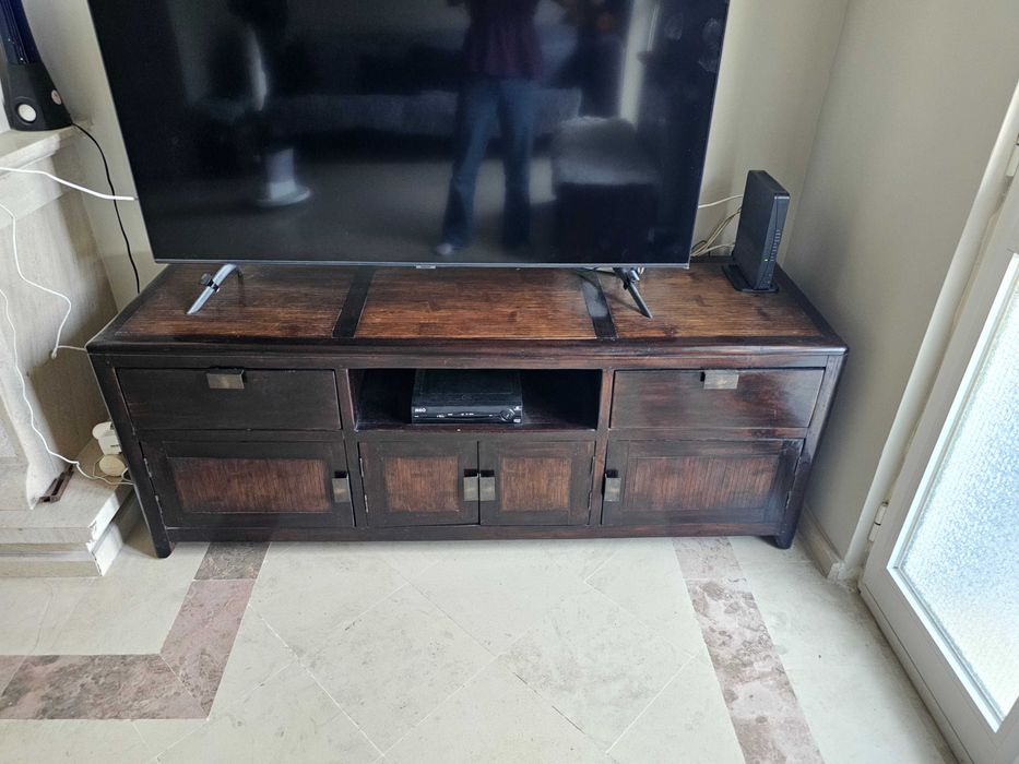 Conjunto de 2 Móveis de Sala em Madeira Maciça Rústica Escura