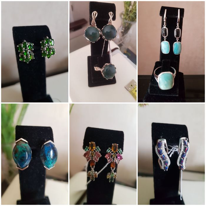 Сережки кольца комплекты в серебре 925 пробы