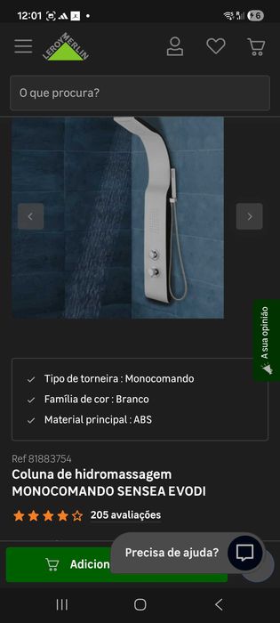 Coluna de hidromassagem MONOCOMANDO SENSEA EVODI