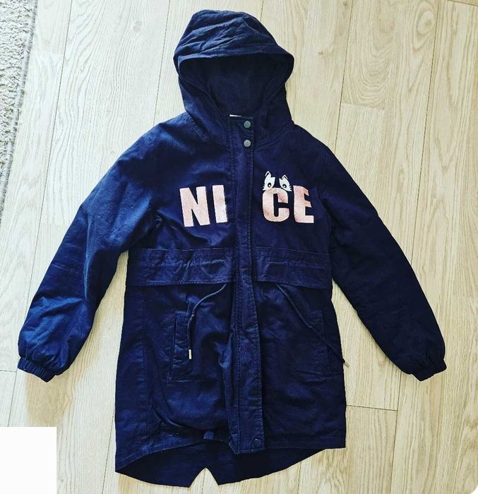 Kurta granatowa parka z kapturem polar jesienna zimowa 158/164 cm