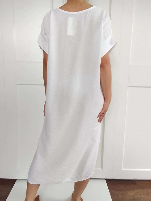 Biała asymetryczna swobodna sukienka oversize S M L XL nowa z metką
