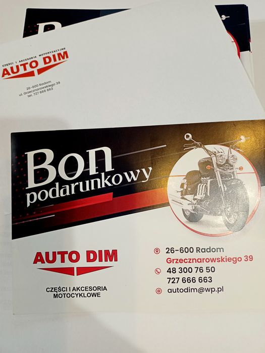Bon prezent upominek dla motocyklisty i nie tylko 50zł-1000zł i inne