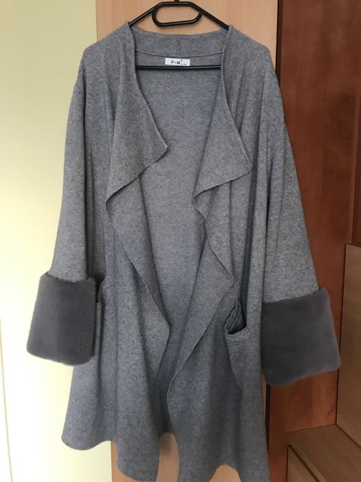 Długa narzutka sweter roz.48/50 kolor szary popiel