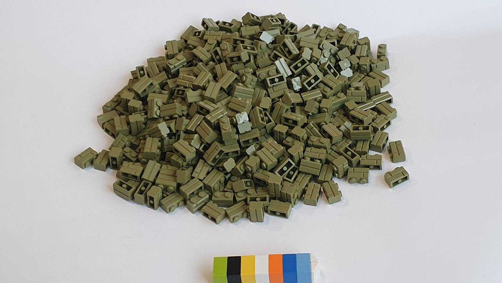Nowe, 500 szt cegiełek oliwkowych 1x2, LEGO 98283