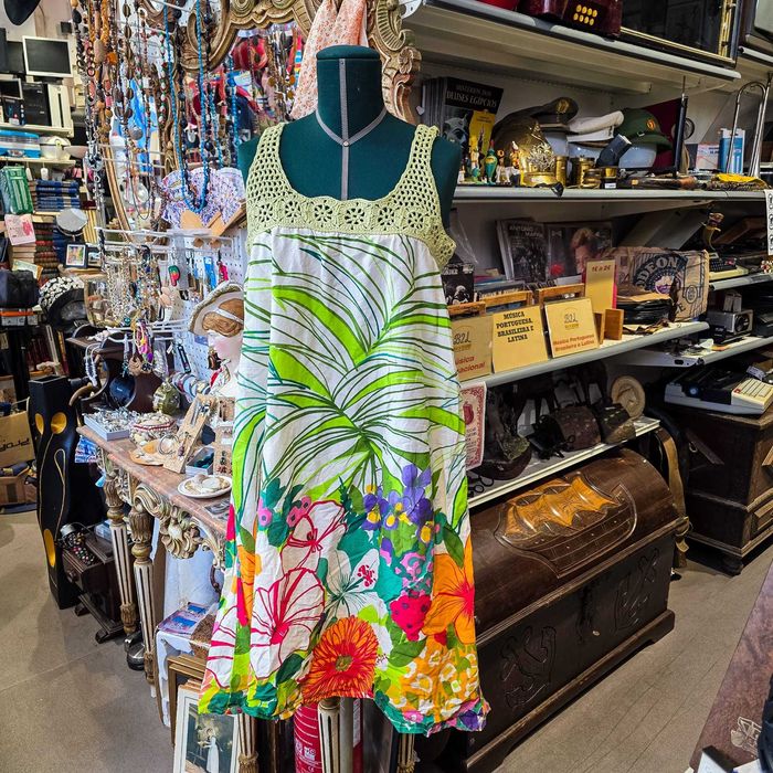 Vestido MNG by Mango Floral Algodão com Croché – Tam.: L