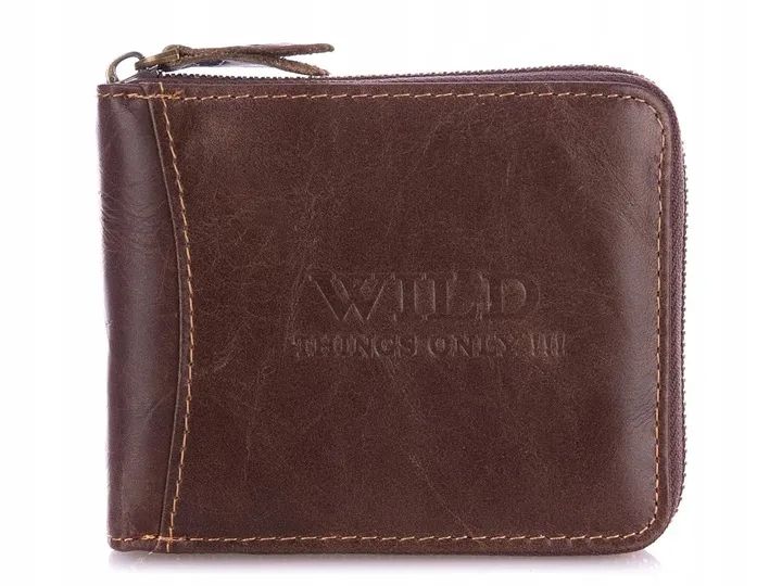 portfel skórzany zasuwany poziomy ciemny brąz