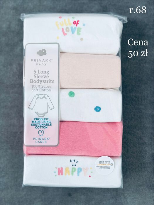 Body długi rękaw 5-pak, rozm 68 Primark