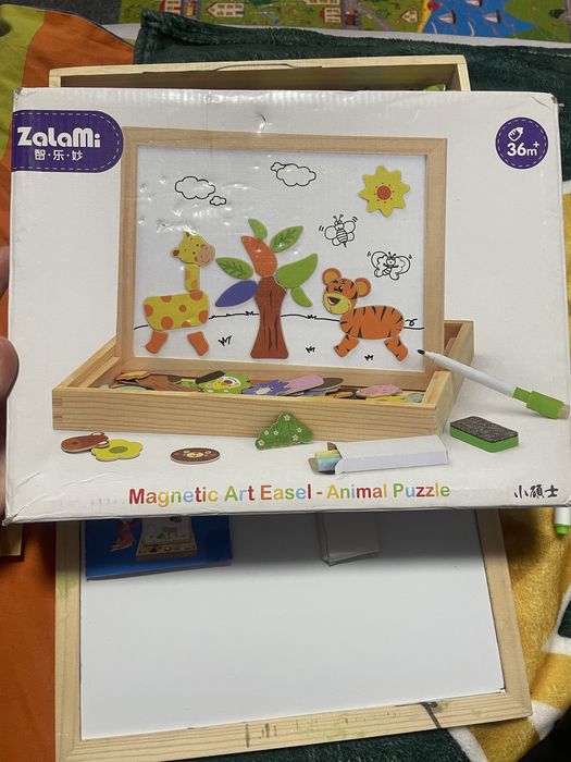 Деревʼяна магнітна дошка-мольберт 2в1 з мозайкою Animal puzzle
