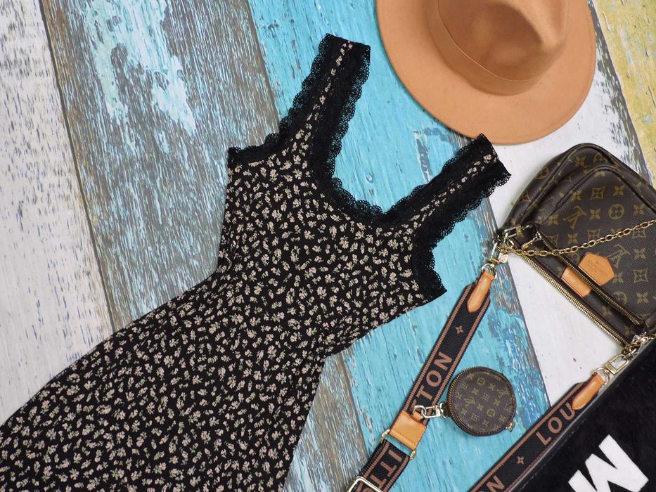 H&M Sukienka prążek koronka kwiatuszki S