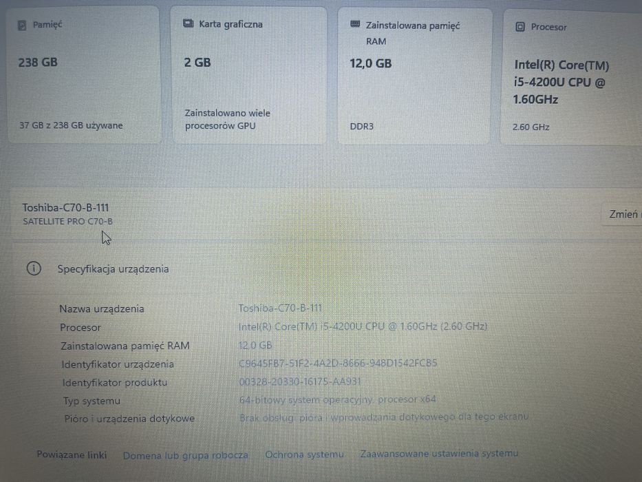 Toshiba satelte pro c70 i5-4200u/12ram/256ssd 17,3cali