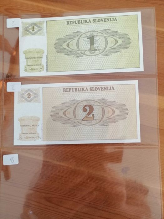 ESLOVÉNIA 4 Notas 2 NÃO CIRCULADAS 1, 2, e 100 e 200 Tolar  1978 em BC