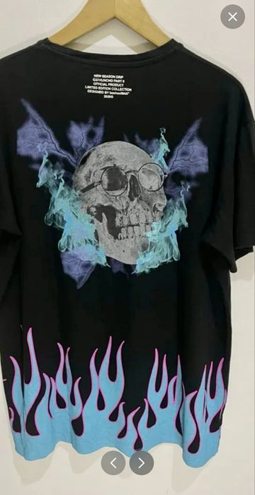 Футболка  boohooMAN x Quavo Skull and Flame Tee