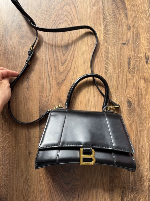 Balenciaga Hourglass Small czarna skórzana torebka Made in Italy